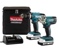 Makita 18V Li-ion Combi Drill & Impact Driver Combo Kit incl 2 Batteries NEW