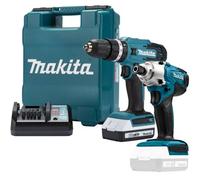 Makita 18V Lithium Ion Cordless Combi Hammer Drill + Impact Driver 1X2.0 Battery