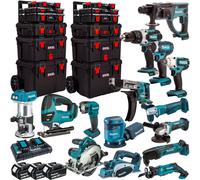 Makita 18V LXT 15 Piece Power Tool Kit 3 x 5Ah Battery Charger & Trolley Toolbox