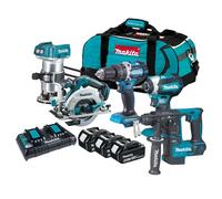 Makita 18V LXT 5 Piece Tool Kit 3 x 5.0Ah Battery Charger & Tool Bag T4TKIT-4244