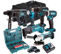 Makita 18V LXT 6 Piece Combo Tool Kit 3 x 5.0Ah Battery Charger & 100pcs Bit Set