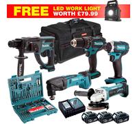 Makita 18V LXT 6 Piece Combo Tool Kit 3 x 5.0Ah Battery Charger & 100pcs Bit Set