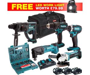 Makita 18V LXT 6 Piece Combo Tool Kit 3 x 5.0Ah Battery Charger & 100pcs Bit Set