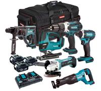 Makita 18V LXT 6 Piece Combo Tool Kit 3 x 5.0Ah Battery Charger & Bag T4T2943