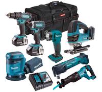 Makita 18V LXT 7 Piece Power Tool Kit 3 x 5.0Ah Battery Charger Bag T4TKIT-321