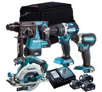 Makita 18V LXT Brushless 4 Piece Tool Kit With 3 x 5.0Ah Batteries Charger & Bag