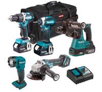 Makita 18V LXT Brushless 5 Piece Tool Kit 3 x 5.0Ah Battery Charger T4TKIT-6572