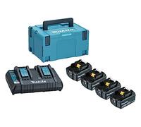 Makita 197627-6 Dual Port Charger with Four BL1850B 18V 5 Ah Batteries, Black