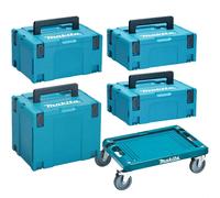 Makita 4 Piece MakPac Connector Stackable Power Tool Case Set and Wheeled Base