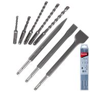 Makita 8 Piece Sds Plus Drill + Point Bullet Cold Flat Chisel Set Masonry 250mm