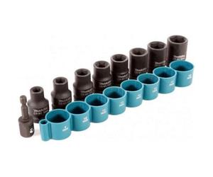 Makita B-54645 1/2 Inch Drive Impact Cr-Mo Socket Set With 1/4 Inch Hex Converter - 9Pc