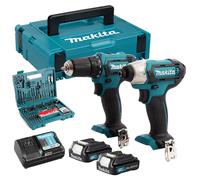 Makita CLX224AJ 12V CXT Twin Kit 2 x 2.0Ah Battery Charger & 100pcs Drill Set