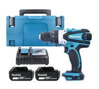 Makita Combi Drill Dhp458Z 18V Lxt Cordless 1/2" 2-Speed Keyless Chuck Max 91Nm With 2 X 5.0Ah Batteries, Charger, Case & Inlay