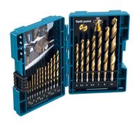 Makita D-67527 19 Piece 1-10mm Tin Coated Metal Drill Bit Set Spilt Bi