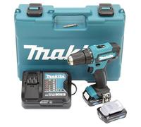 Makita DF333DSAE cordless drill 12 V max./2.0 Ah, 2 batteries + charger in carrying case, black, blue