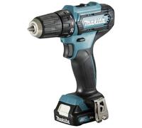 Makita DF333DSAL1 Cordless Drill 12 V Max. / 2.0 Ah, 2 Batteries + Charger in Transport Case Including Battery Lamp ML106