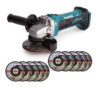 Makita DGA452Z 18V 4.5" 115mm Angle Grinder Body With 10 x Metal Cutting Discs