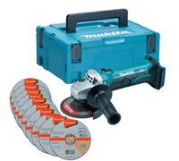 Makita Dga452Z 18V 4.5" 115mm Angle Grinder Li-Ion Bare Unit + Makpac + 10 Discs