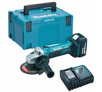Makita DGA452Z 18V Angle Grinder with 1 x 5.0Ah Battery Charger & Type 3 Case