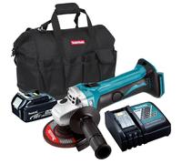 Makita DGA452Z 18V LXT 115mm Angle Grinder with 1 x 5.0Ah Battery Charger & Bag