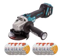 Makita DGA463Z 18V Brushless 115mm Angle Grinder with Cutting Discs Pack of 10
