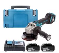 Makita Dga463Z 18V Lxt Cordless 115mm Brushless Slide Switch Angle Grinder With 2 X 5Ah Batteries, Charger & Type 3 Case