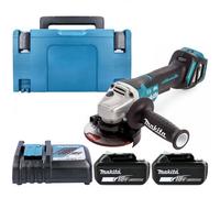 Makita Dga467Z 18V Lxt Cordless Brushless 115mm Angle Grinder With 2 X 5Ah Batteries, Charger & Case