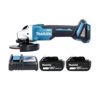 Makita Dga504Z 18V Lxt 125mm Cordless Brushless Slide Switch Atv Angle Grinder With 2 X 5Ah Batteries & Charger