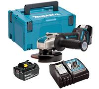 Makita DGA519RTJ Cordless Angle Grinder 18V/5.0Ah with 2 Batteries and Charger in Makpac Blue Black Silver Box