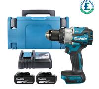 Makita DHP489 18V LXT BL 2-Speed Combi Drill + 2 x 5Ah Batteries, Charger & Case