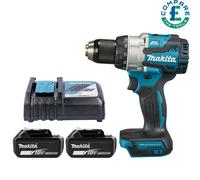 Makita DHP489 18V LXT Brushless 2-Speed Combi Drill + 2x 5Ah Batteries & Charger