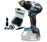 Makita Dhp489Z 18V Lxt Brushless Combi Hammer Drill Metal Chuck 25Pc Torsion Set