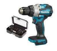 Makita Dhp489Z 18V Lxt Brushless Combi Hammer Drill Metal Chuck + 30Pc Drill Set