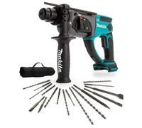 Makita Dhr202Z 18V Cordless Sds Rotary Hammer Body 3 Mode 17 Piece Drill Bit Set