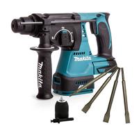 Makita DHR242Z 18V Brushless Hammer Drill & 4 Piece Chisel Set + Keyless Chuck