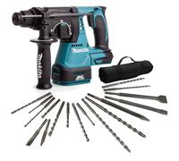 Makita DHR242Z 18v LXT SDS Rotary Hammer Drill + 17 Piece Bit Set Point Chisel