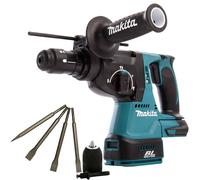 Makita DHR243Z 18V Brushless Hammer Drill & 4 Piece Chisel Set + Keyless Chuck