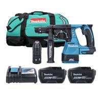 Makita Dhr243Z Drill 18V Lxt Cordless Brushless Sds Plus Rotary Hammer Drill With 2 X 12Ah Batteries, Dc18Rc Charger & Lxt400 Bag