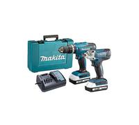 Makita DK18922A 18 V G-Series Cordless Combi Drill & Impact Driver Twin Pack With 2 x 2.0Ah Batteries, Charger & Case White