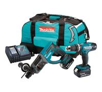 Makita DLX2025T 18v Combi DHP453 & DHR202 Sds Hammer Drill Kit 2 x