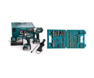 Makita DLX2145TJ 18V Li-ion LXT 2 Piece Combo Kit comprising DHP458Z and DTD152Z Complete with 2 x 5.0 Ah & B-49373 Drill and Screw Bit, 18 V, Blue, Set of 75 Piece