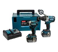 Makita DLX2176TJ 18 V Li-ion LXT Brushless 2 Piece Kit comprising Combi Drill, Impact Driver with 2 x 5.0 Ah Li-ion Batteries and Charger in Stacking Case