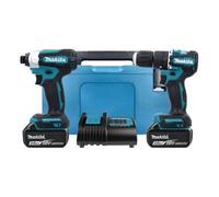 Makita Dlx2414Sj 18V Cordless Brushless Combi Drill & 1/4" Impact Drill Twin Pack With 2 X 3Ah Batteries, Charger & Case