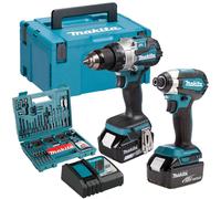 Makita DLX2507TJ 18V Combi Drill & Impact Driver 2 x 5.0Ah Battery & 100pcs Set