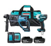 Makita Dlx2555Tx1 18V Lxt Cordless Sds Plus Hammer Drill & Imapct Driver With 2 X 5Ah Batteries, Charger & Tool Bag