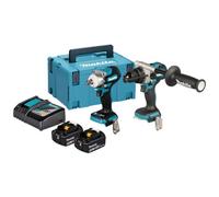 Makita Dlx2590Tj 18V Lxt Cordless Brushless Combi Drill & Impact Wrench Twin Pack With 2 X 5Ah Batteries, Charger & Case