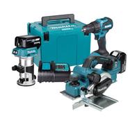Makita Dlx3193Tj 18V Lxt 3Pc Brushless Kit Dkp181Z Planer Drt50 Router + Dhp490Z