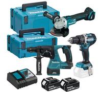 Makita Dlx3196Jx1 18V Brushless Combi Sds Drill Grinder Lxt Dhr243 Dga504 Dhp484