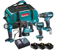 Makita DLX4138TX1 18V LXT 4 Piece Brushless Kit with 3X 5.0Ah Batteries, Charger & Bag