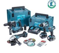 Makita DLX4195JX1 18V LXT Cordless 4 Piece Tool Kit with 3 x 5Ah Batteries, Charger & Cases
